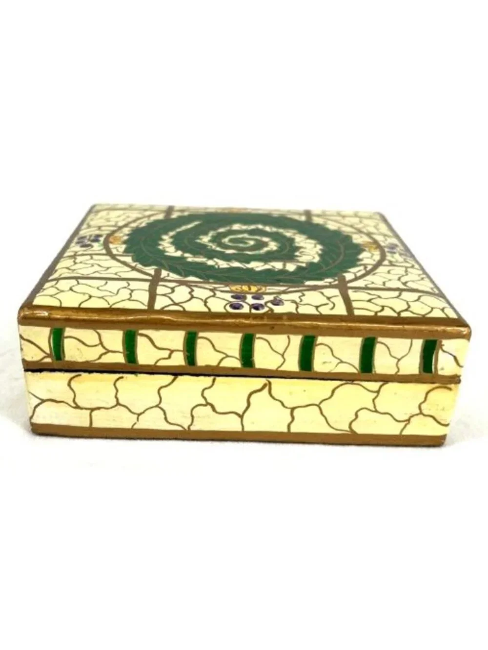 India Coasters Hand Painted Lacquered Paper Mache 6 Coasters w/ Box
